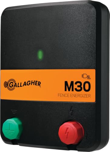 Gallagher M30 Electric Fence Charger | 0.3 Joules for Gardens, Pets, & Small Livestock | Powers Up to 5 Miles Clean or 2 Miles Typical Fence | Compact 110V Fence Energizer | Built-in Protection