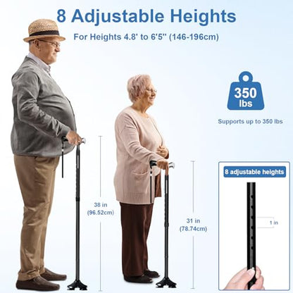 KingPavonini Walking Cane for Men Women Stability, Self Standing - color: Black