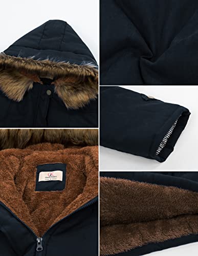 GRACE KARIN Women's Winter Coats Fleece Parkas Anoraks Hooded Military Jacket Coats - color: Dark Blue, size: X-Large