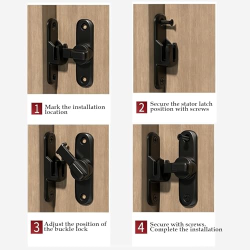 Barn Door Lock, 90/180 Degree Gate Latches, Zinc Alloy Right Angle Door Lock Latch, Barn Door Hasp Latch for Push/Sliding/Barn Door (1 Black)