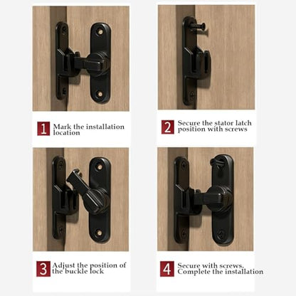 Barn Door Lock, 90/180 Degree Gate Latches, Zinc Alloy Right Angle Door Lock Latch, Barn Door Hasp Latch for Push/Sliding/Barn Door (1 Black)
