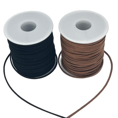 LUSTEMBER Leather String, 2 Rolls Faux Leather Cord, Flat Suede Leather Lace for Necklaces, Bracelets, Jewelry Making, Tassels, Dream Catchers and Art Crafts - size: Black+Brown
