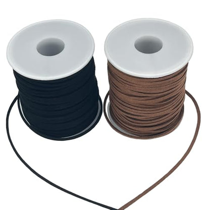 LUSTEMBER Leather String, 2 Rolls Faux Leather Cord, Flat Suede Leather Lace for Necklaces, Bracelets, Jewelry Making, Tassels, Dream Catchers and Art Crafts - size: Black+Brown