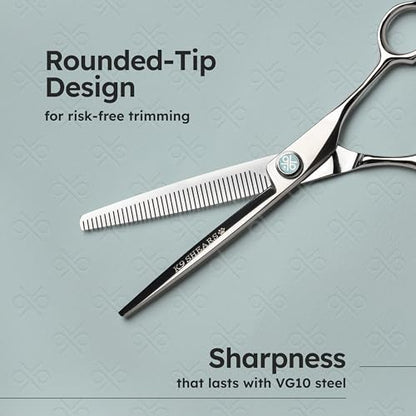 7” Dog Grooming Scissors – VG10 Japanese Steel Professional Pet Thinning Shears for Cats & Dogs | Clean Cut & Precise Trimming | Lightweight, Ergonomic, Handcrafted | Thinning Rate 50% | K9 Shears - size: 7" - 50% Fast Hair Release