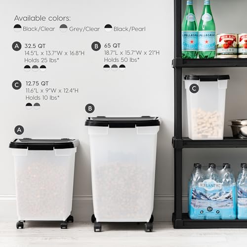 IRIS USA Dog Food Storage Container, Up to 25 lbs, Pearl/Black, Made in USA - color: Pearl/Black, size: 25 lbs