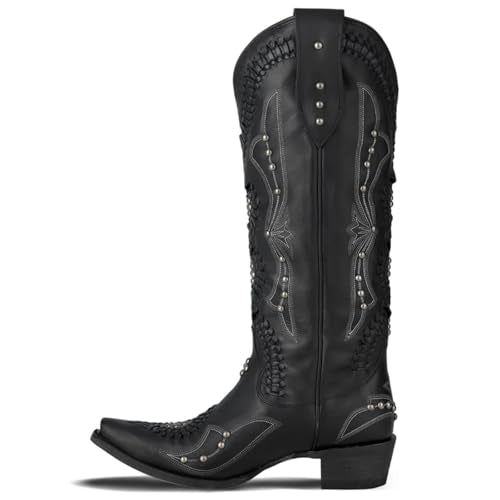 Yolkomo Cowboy Boots for Women Knee High Western Cowgirl Boots - color: Black, size: 7