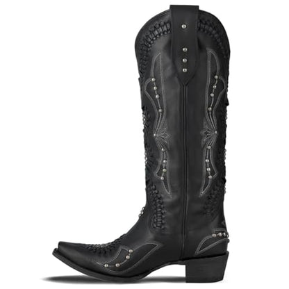 Yolkomo Cowboy Boots for Women Knee High Western Cowgirl Boots - color: Black, size: 7