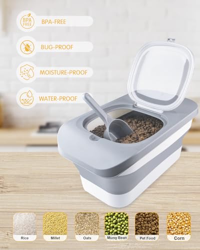 HOYTAMDAR 13Lbs Collapsible Dog Food Storage Container,Dog Food Container - color: Grey1-13lbs