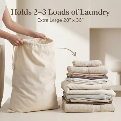Urban Villa Laundry Bags 4-Pack 28”x36" Extra-Large Cotton Canvas Heavy Duty Washable Durable Travel Laundry Sacks with Drawstring Closure Reusable Hamper Liners for Dirty Clothes Delicates & Lingerie