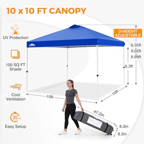 EAGLE PEAK 10x10 Pop Up Canopy Tent Easy Up Canopy Outdoor, Blue - color: Blue, size: 10x10