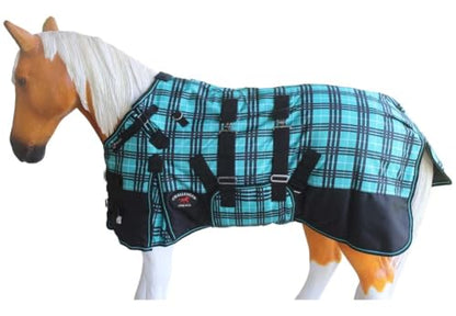 CHALLENGER 1200D Foal Winter Blanket Miniature Pony Donkey Bellyband Turquoise Rustic - color: Turquoise Plaid, size: 56 inches