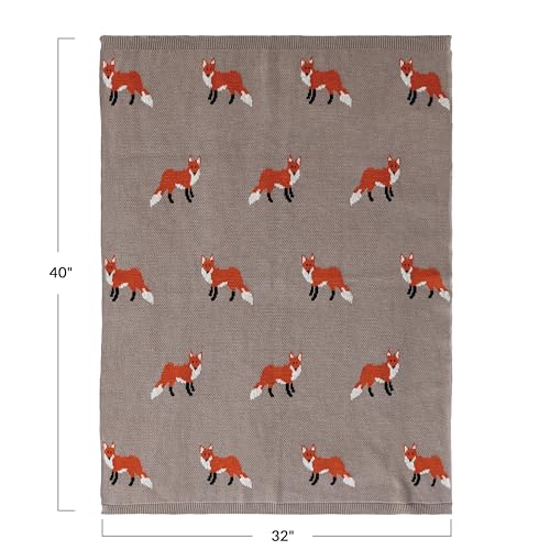 Creative Co-Op Cotton Knit Baby Blanket with Fox Print, Multicolor - color: Foxes, size: 40" L x 32" W