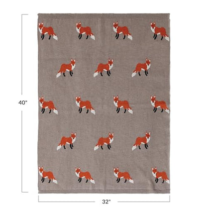 Creative Co-Op Cotton Knit Baby Blanket with Fox Print, Multicolor - color: Foxes, size: 40" L x 32" W