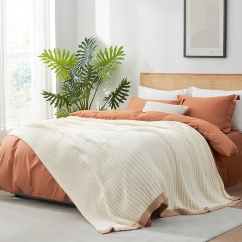Snuggle Sac Queen Size Blanket for Bed, Soft Luxurious Bedding Blankets, Large Fuzzy Plush Microfiber Blankets, Cream, 90x90 inches - color: Cream, size: Queen(90"x 90")