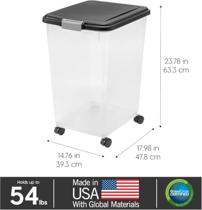 IRIS USA Dog Food Storage Container, Up to 54 lbs, Black, Made in USA - color: Black, size: 54 lbs