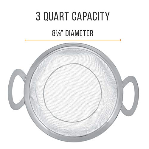 U.S. Kitchen Supply Stainless Steel Colander Strainer Basket - 3-Quart Colander with Resting Feet & Handles - Wide Rim Sieve, Stainless Steel Strainers and Colanders for Kitchen