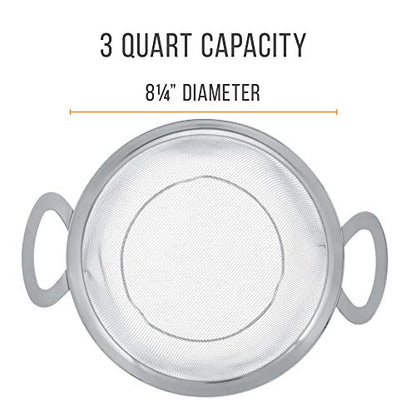 U.S. Kitchen Supply Stainless Steel Colander Strainer Basket - 3-Quart Colander with Resting Feet & Handles - Wide Rim Sieve, Stainless Steel Strainers and Colanders for Kitchen