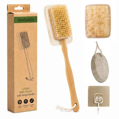 Back Scrubber for Shower, Long Handle Boar Bristle Body Brush | Exfoliating,Wet & Dry Use,Durable Wooden Handle,Self-Care Gift,Shower Essential,Ergonomic Grip,Full Back Coverage