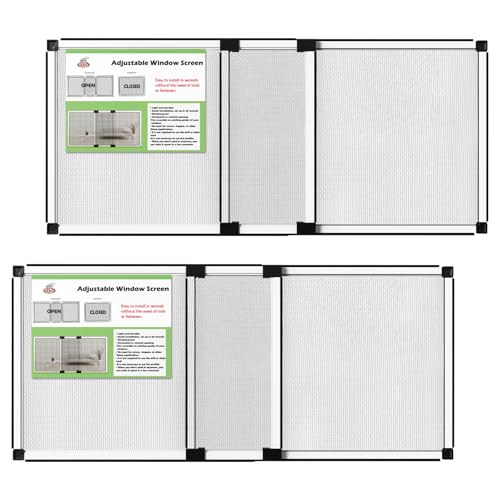 FLYZZZ Adjustable Window Screen (15.74"H x 21-40"W) 2-Pack White Adjustable Screens for Windows with Sturdy Aluminum Mesh– Horizontal Use Only - size: 15.74''H X 21''-40'' W-2Packs