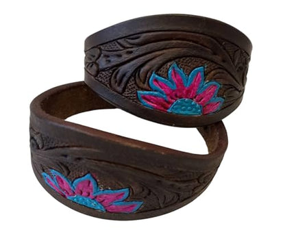Stitched Leather Western Saddle Stirrup Replacement Hobbles for Adult Saddle - color: Brown Flower