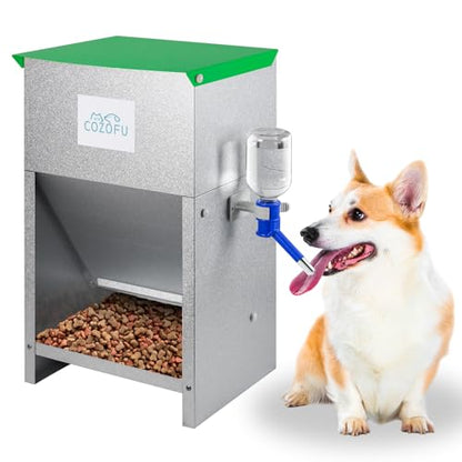 Automatic Fed Dog Feeder Bowl Galvanized Dispenser Pet Food 25lbs - color: Green(Kettle)