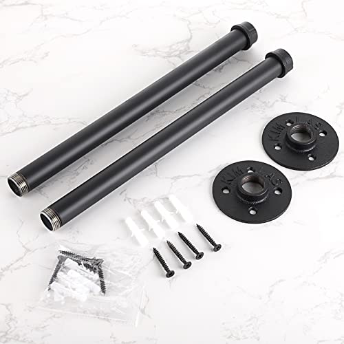 Sumnacon 2 Pack 14 Industrial Pipe Wall Mounted Clothing Rack Bar -- Metal Garment Bracket Frame - color: Black, size: 14 Inch