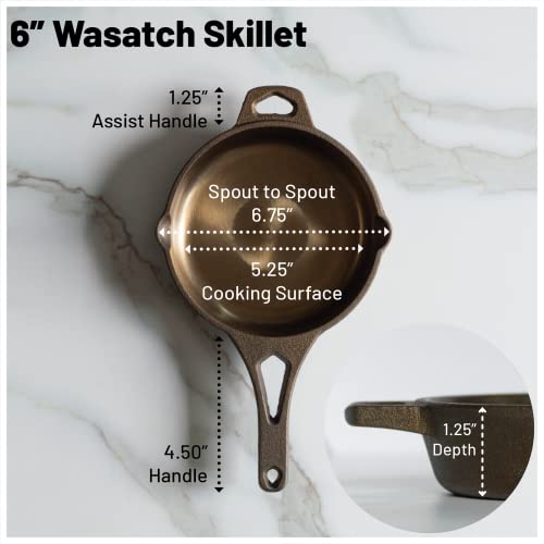 6 Inch Smooth Wasatch Pre-Seasoned Round Cast Iron Skillet - size: 6 Inch
