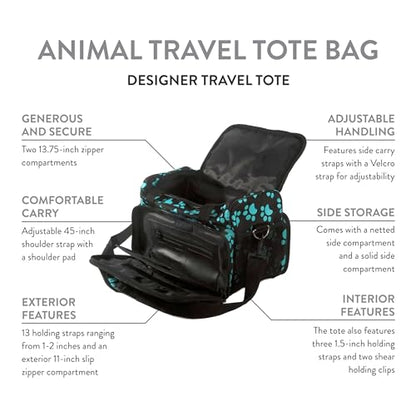 WAHL Professional Animal Travel Tote Bag with Zipper - Travel Bag - Storage Pack for Grooming Supplies - for Dog, Cat & Pet Groomers - 28.8 Inches, Turquoise Paw Print Design (#97764-300) - color: Black and Turquoise