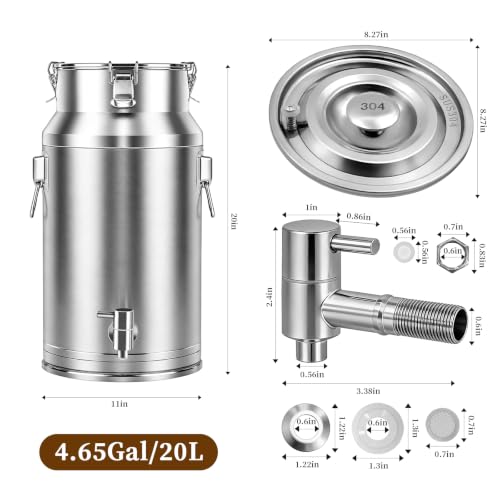 304 Stainless Steel Water Dispenser with Faucet, Thickened Milk Can with Handle, Sealing Ring and Instruction Manual, 20L Stainless Steel Water Jug for Milk, Water, Tea, Juice and Beverage Storage - size: 20L Milk Can