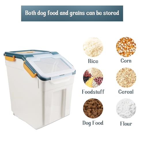2 Pack 50 lb Airtight Flour Storage Containers with Wheels, Blue | Large Rice Bin, Seal Locking Lid, BPA-Free, Includes Measuring Cup & Scoop, Kitchen Organization - color: Blue