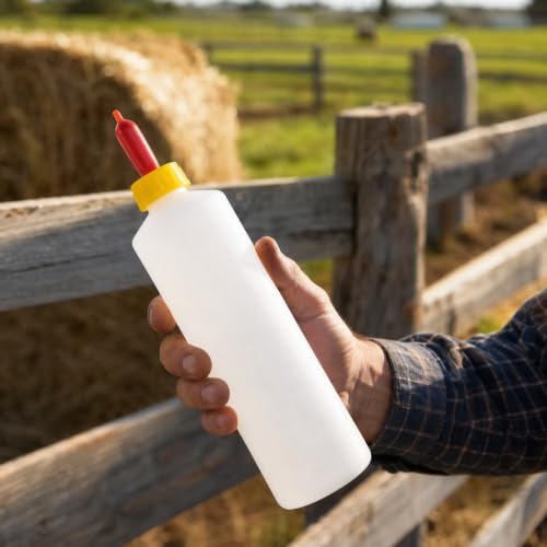 SEWACC 1 Set Plastic Lamb Feeding Milk Bottle with Nipples, Farm Animal Nursing Bottles for Young Livestock, 13. 6 Ounce (5 Pack)