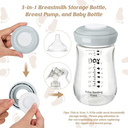 yanyoyo Glass Breastmilk Storage Bottles, 8oz Wide Neck Breast Milk Containers, BPA-Free, Lead-Free, Fits Breast Pumps and Nipples, 4 Pack