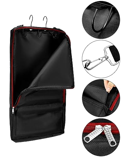 QWORK Bridle Bag with Hooks, Horse Harness Bag, Horse Tack Carry Bag, with 3 Prong Tack Rack, Black