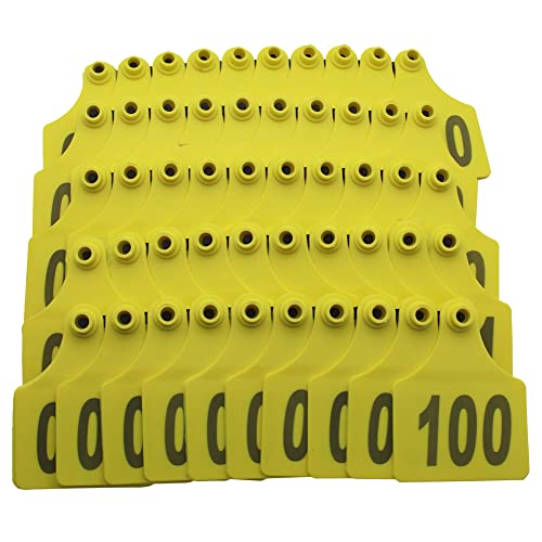 100PCS Cattle Ear Tags 001-100 Numbered Plastic Farm Identification - color: Yellow