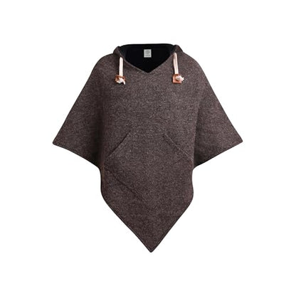 virblatt - Poncho Men & Women | Wool & Fleece | Unisex Hooded Winter Poncho - color: Brown, size: XX-Large