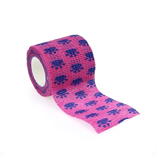 Self Adhesive Bandage Wrap Animal Cohesive Bandage Self Adherent Wrap First Aid Tape for Dogs Cats Horses Birds & Wrist Healing Ankle Sprain - color: 2 Inch Gourd Footprints 6 Rolls