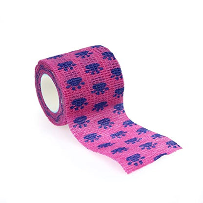 Self Adhesive Bandage Wrap Animal Cohesive Bandage Self Adherent Wrap First Aid Tape for Dogs Cats Horses Birds & Wrist Healing Ankle Sprain - color: 2 Inch Gourd Footprints 6 Rolls