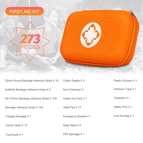 Small-Waterproof Car First-Aid Kit Emergency-Kit - Orange 277Piece Camping Equipment for Camping Hiking Home Travel YIDERBO - color: Orange