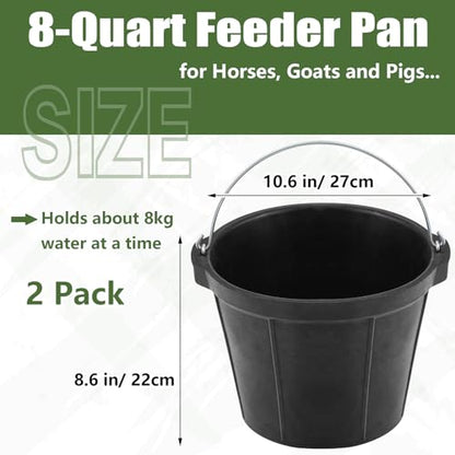 Sadnyy 2 Pcs Rubber Feeder Bucket, Quart Gallon Rubber Horse Feed Bucket with Handle Large Utility Feed Pan Dog Bowl Horse Feeder for Goats Horses Animal Feeding, Inches (10.6 x 8.6 Inches,Classic) - size: 10.6 x 8.6 Inches, style: Classic