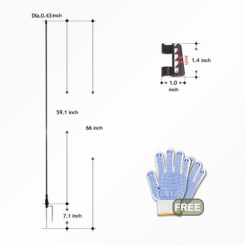 66 Inches High Fiberglass Step-in Electric Fence Portable Posts with Double Spikes - 55 Posts Come with 275 Clips - size: 66 in x 55 x 2 stake