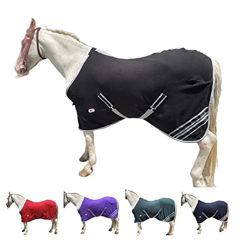 Majestic Ally Anti Pill Fleece Horse Blanket /Sheet with Silver Braided Rope (Black, 78) - color: Black, size: 78