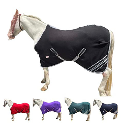 Majestic Ally Anti Pill Fleece Horse Blanket /Sheet with Silver Braided Rope (Black, 78) - color: Black, size: 78