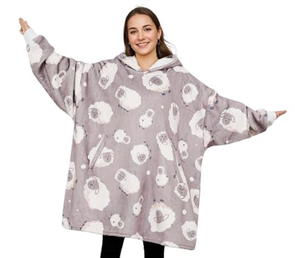 Huglanket Sheep Gifts for Women, Sheep Gifts Unique Wearable Blanket Hoodie, Oversized Flannel Hooded Blanket