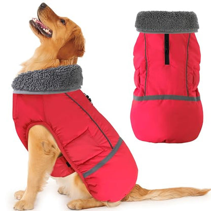Dogcheer Warm Dog Coat, Christmas Dog Jacket Waterproof Puppy Winter Coat with Buckles, Reflective Adjustable Pet Snow Jacket Turtleneck Fleece Sweater for Small Medium Large Dogs - Red, M - color: Red, size: Medium