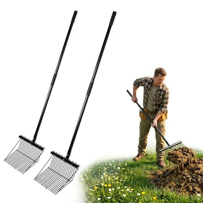 lukar 2 Sets Metal Manure Fork with Long Metal Handle