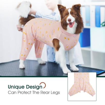 Kuoser Dog Recovery Suit with Anti Licking Rear Leg Sleeve, PinkCake M - color: PinkCake, size: Medium (Back Length: 34cm / 13.38")