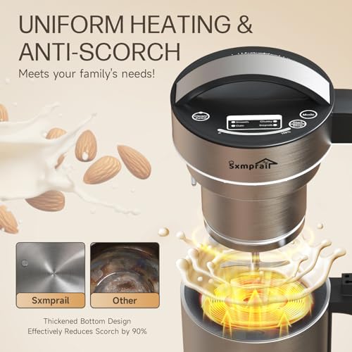 50oz Almond Milk Maker Machine (Built-in Strainer Filter) Make Plant Based Milk, Soup & Juice, 6-7 Cups Per Batch, 304 Stainless Steel, 5.3 lb, Automatic Cleaning, 8-IN-1 Nut Milk Maker for Soy & Oat