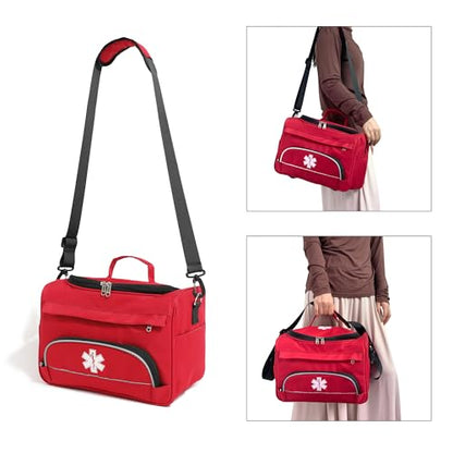 Empty Red First Responder Bag On Call Trauma Bag EMT First Aid Carrier for Paramedics and Emergency Medical Supplies Kit (Red) - color: Red