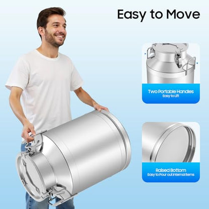 13.25Gal/50L Milk Can Stainless Steel Seamless Milk Jug Milk Pail, Anti-Leak Liquid Storage Container with Tight Lid and Handle - size: 50L