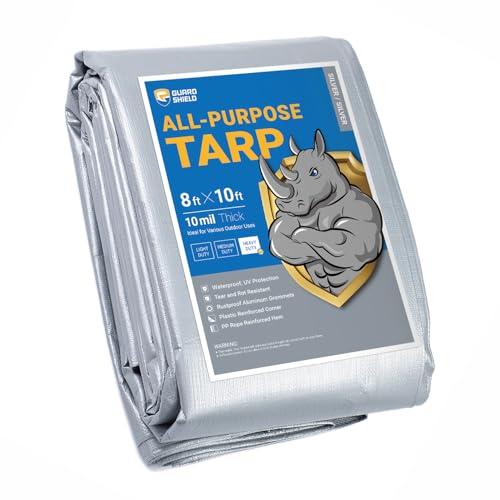 GUARD SHIELD Heavy Duty Tarp 8x10 Feet Silver Multi Purpose Thick Waterproof Poly Tarp Cover 10mil - color: Silver, size: 8x10